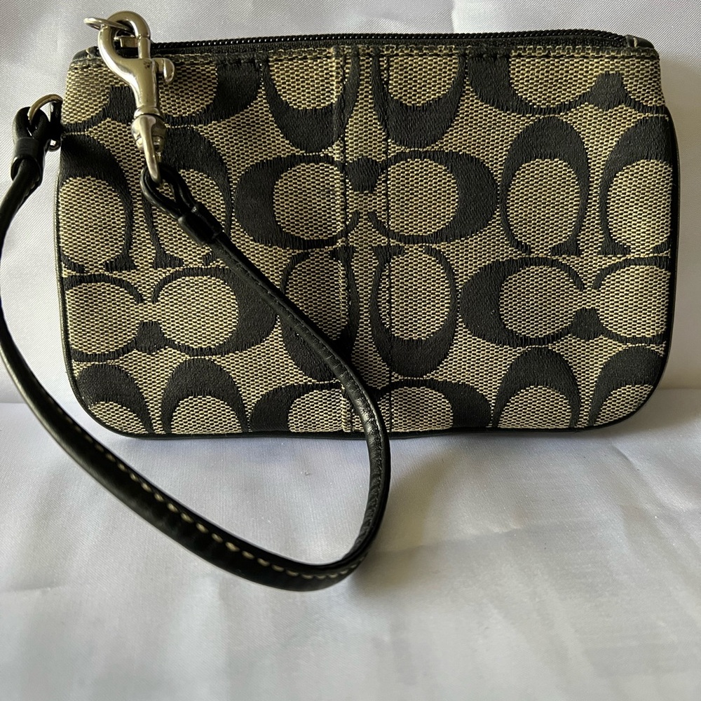Coach Black and Tan Signature Wristlet